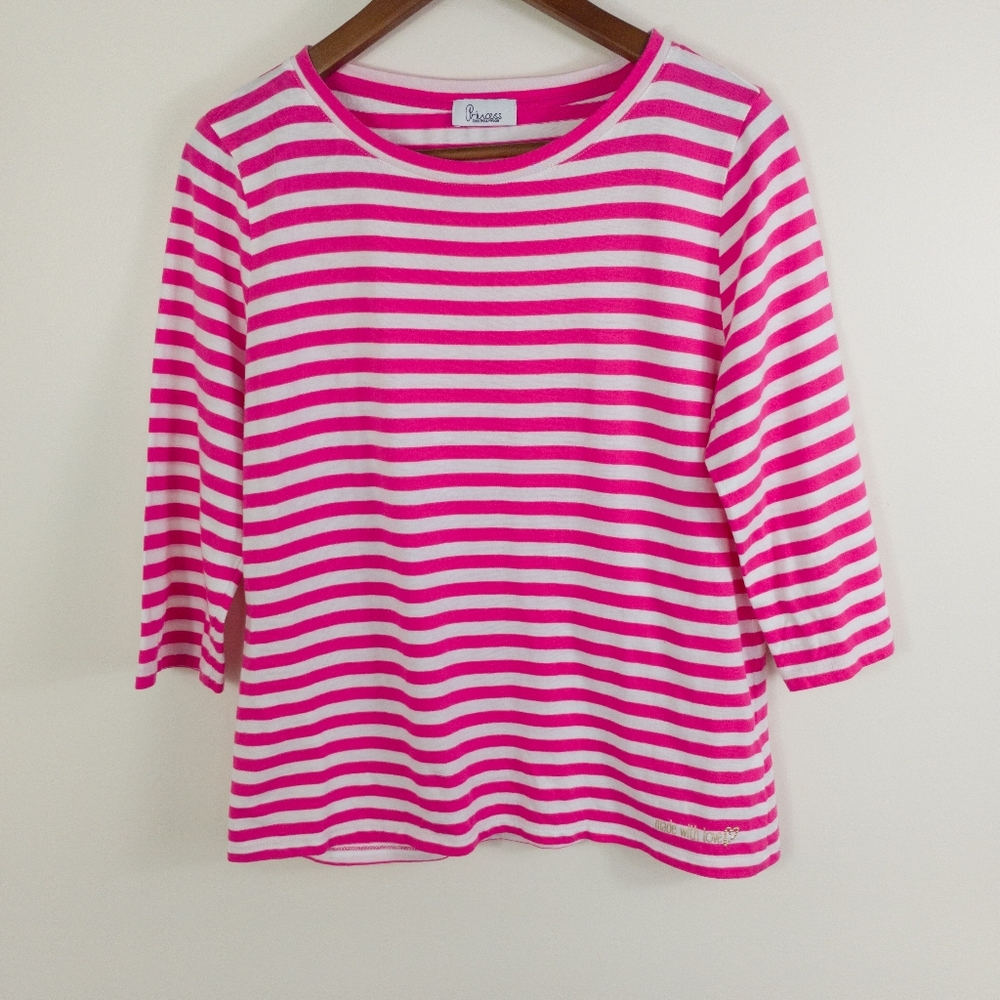 Princess Goes Hollywood Pink White Striped Cotton Top Size 40 Medium